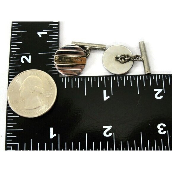 Pierre Cardin 18K Gold & 925 Sterling Silver Round Cufflinks Chain Links - Picture 6 of 11